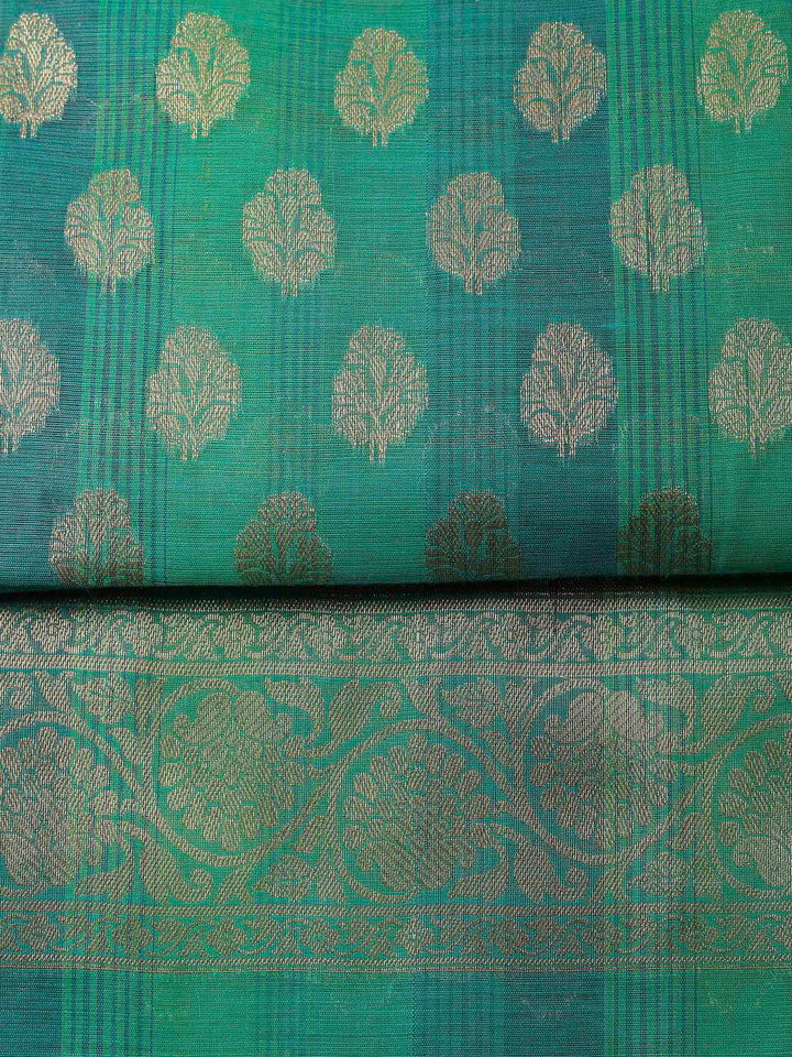 Green Banarasi Chanderi Unstitched Dress Material