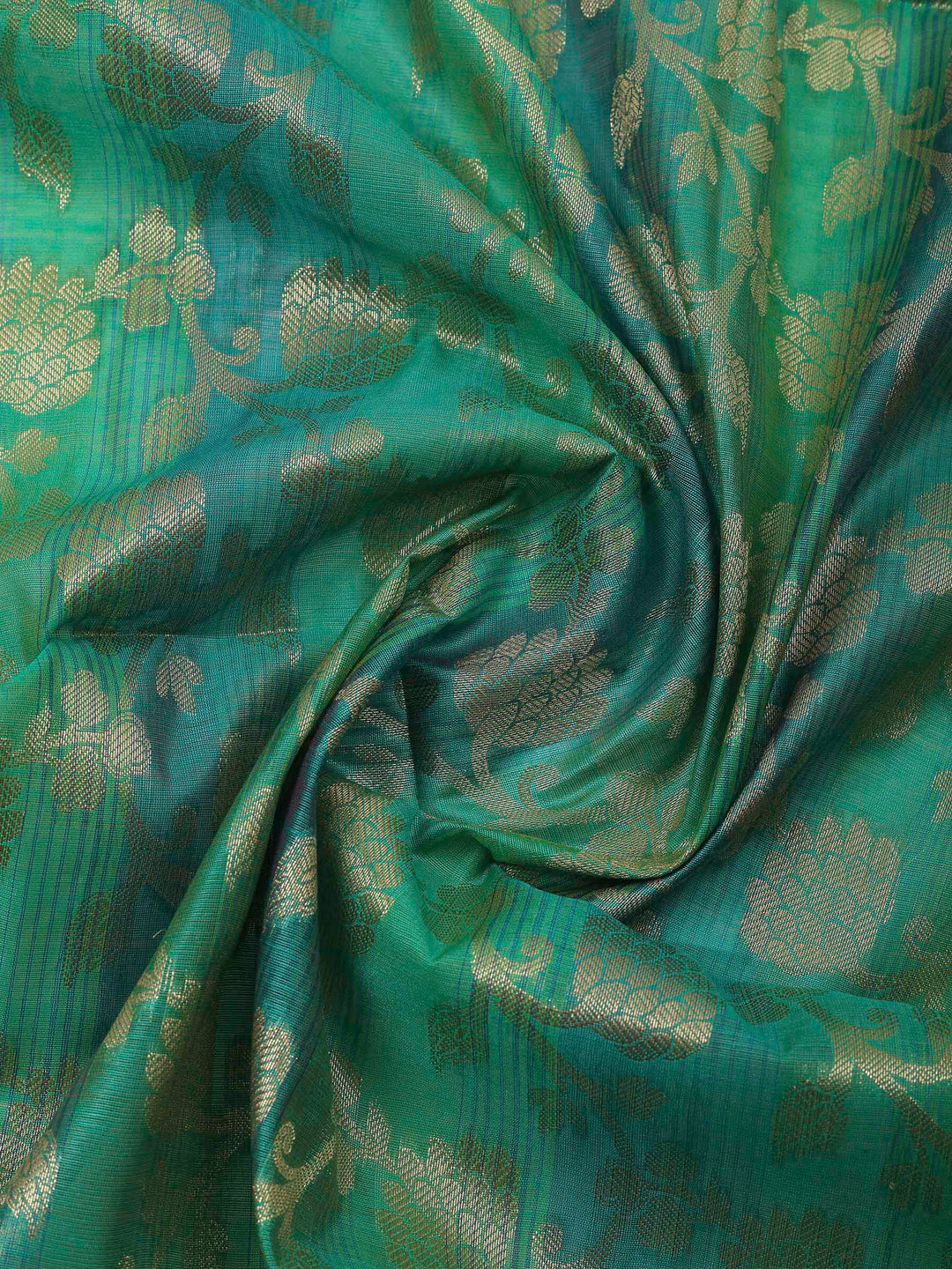 Green Banarasi Chanderi Unstitched Dress Material