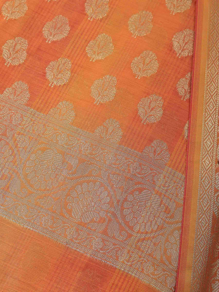 Orange Banarasi Chanderi Unstitched Dress Material