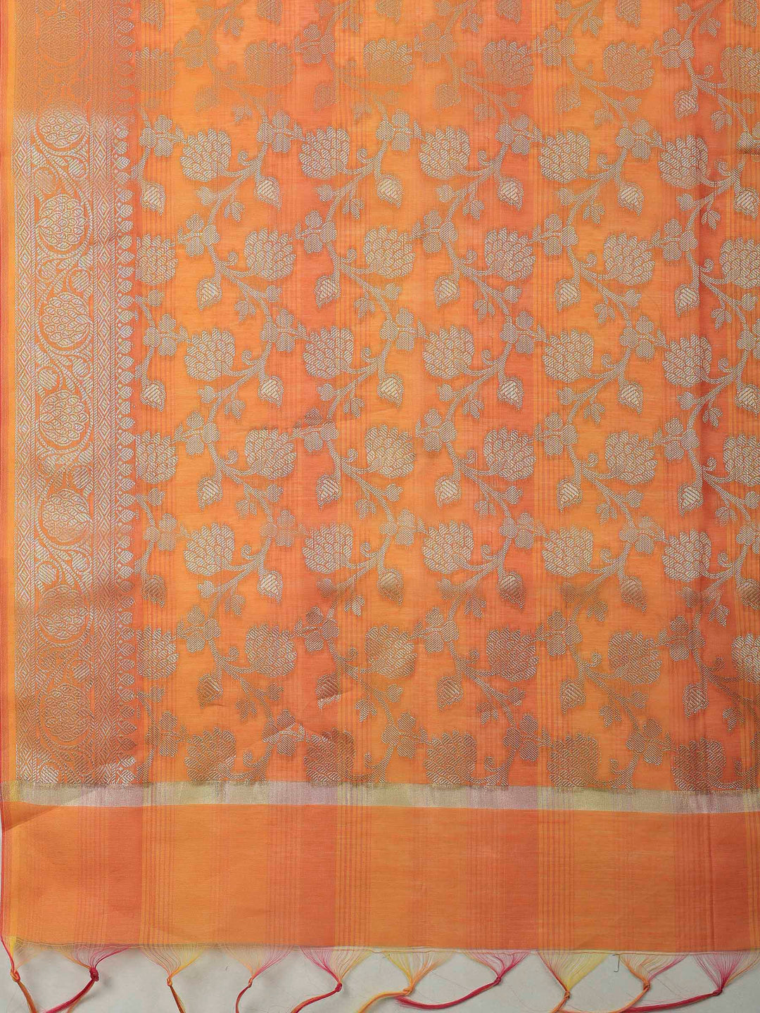 Orange Banarasi Chanderi Unstitched Dress Material
