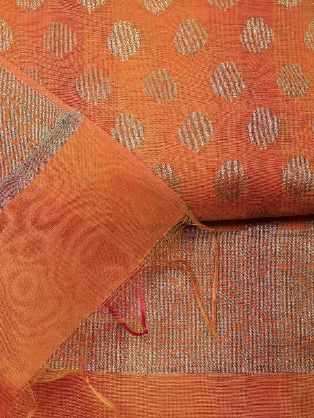 Orange Banarasi Chanderi Unstitched Dress Material