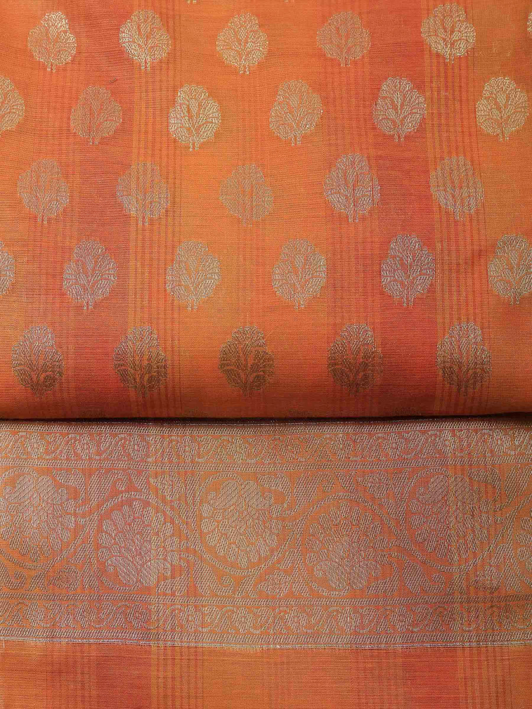 Orange Banarasi Chanderi Unstitched Dress Material
