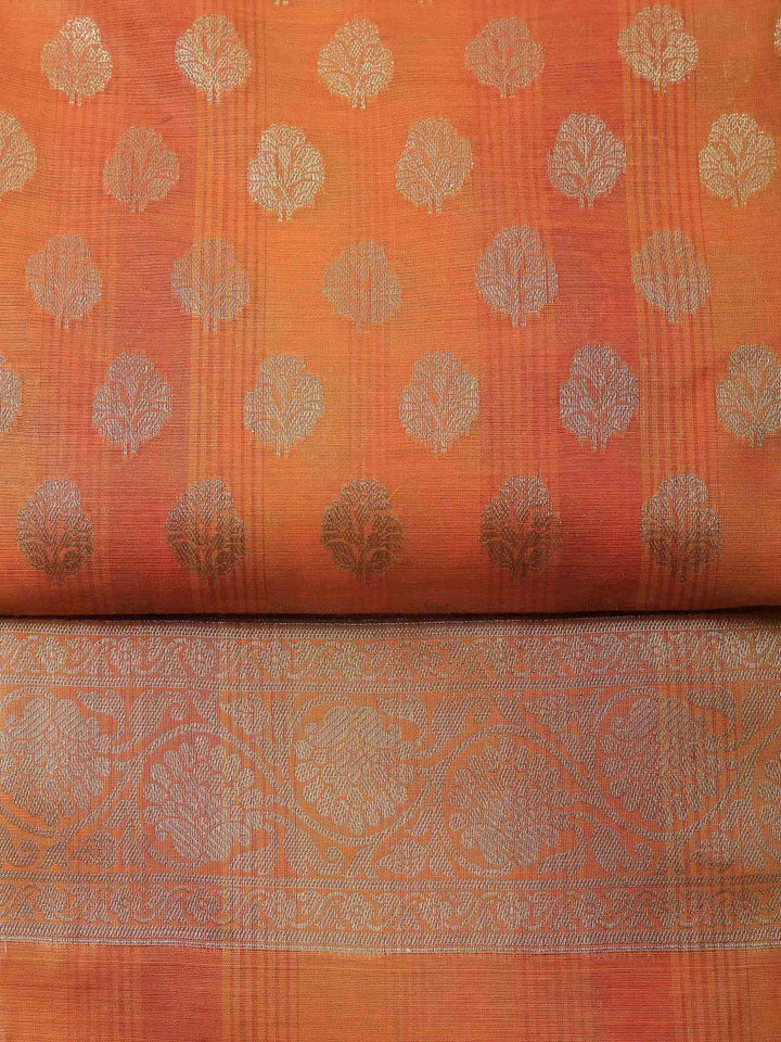Orange Banarasi Chanderi Unstitched Dress Material