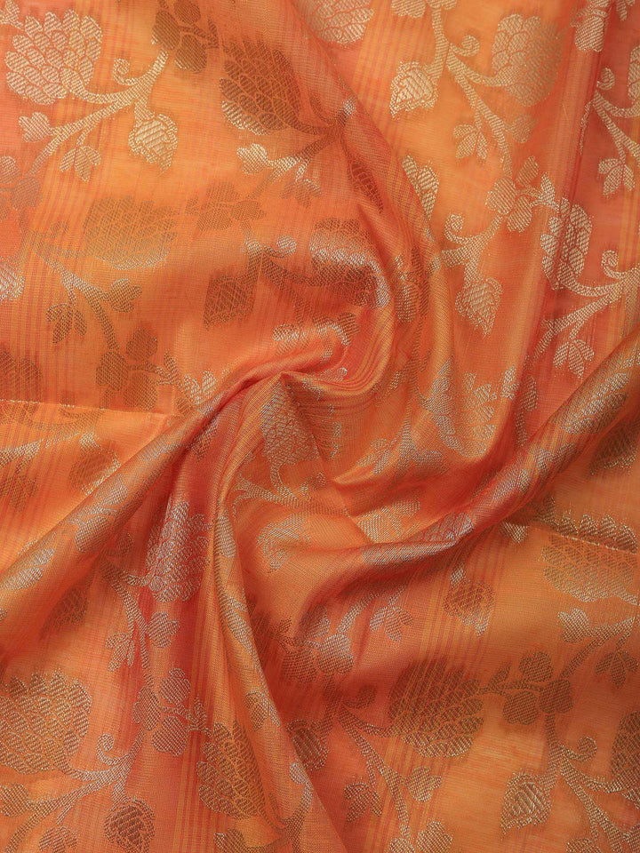 Orange Banarasi Chanderi Unstitched Dress Material