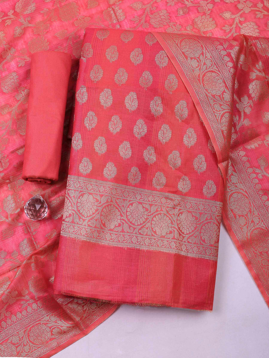 Rani Banarasi Chanderi Unstitched Dress Material