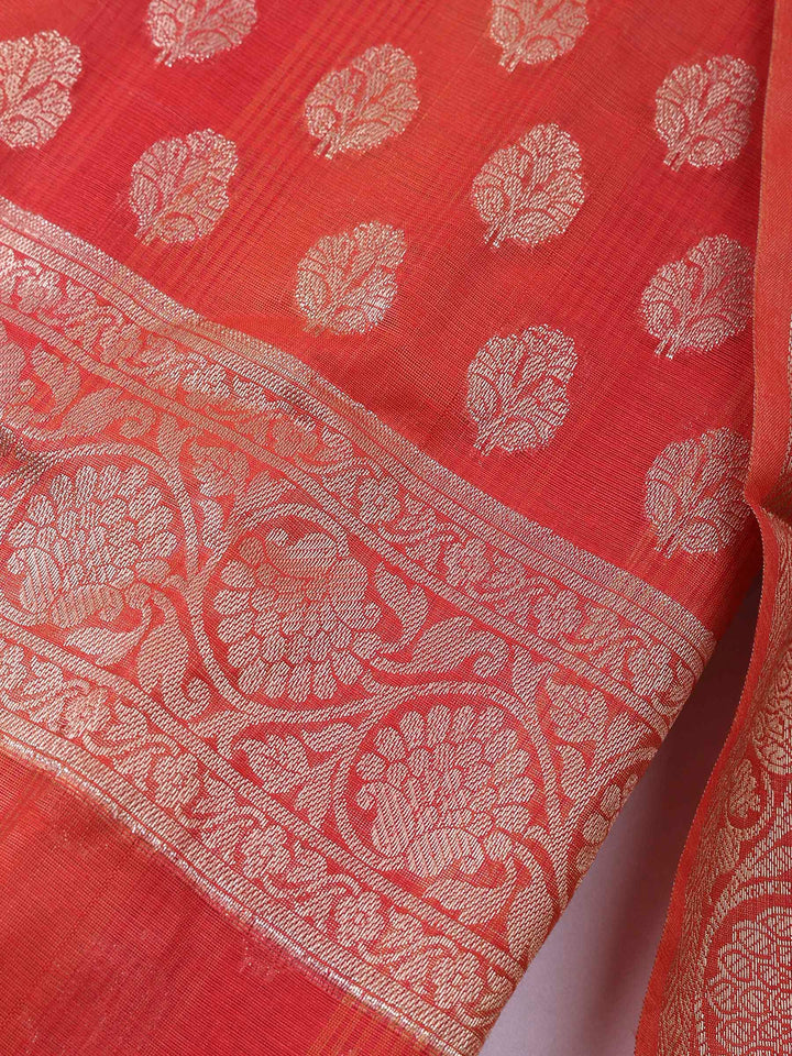 Rust Banarasi Chanderi Unstitched Dress Material