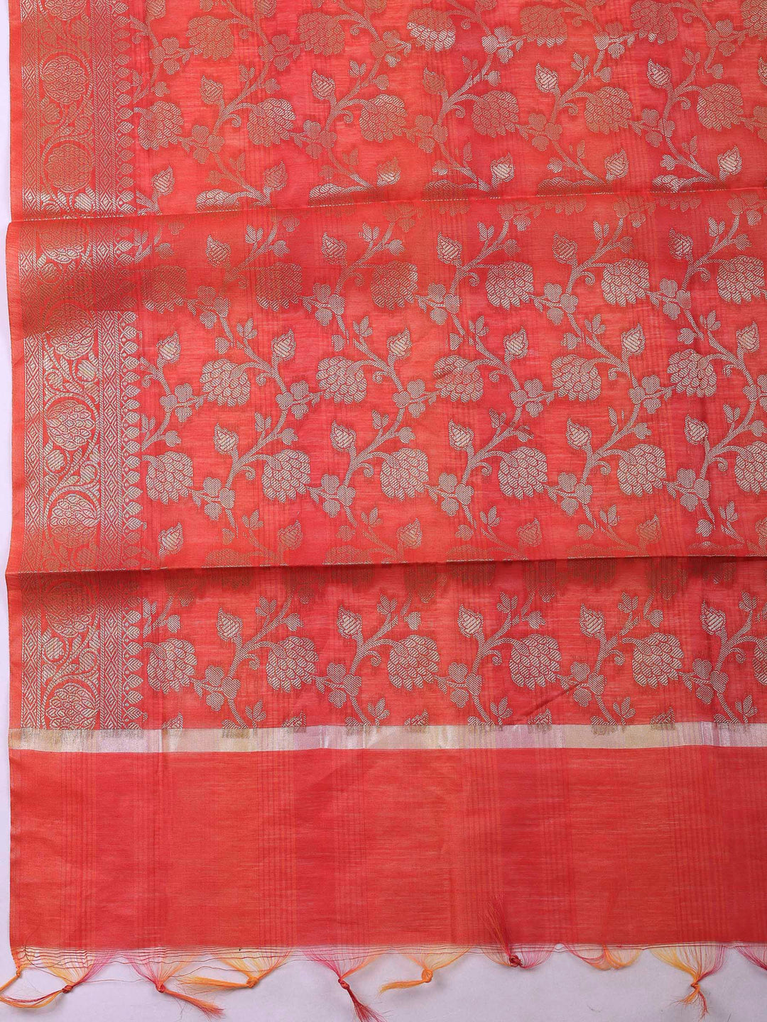 Rust Banarasi Chanderi Unstitched Dress Material