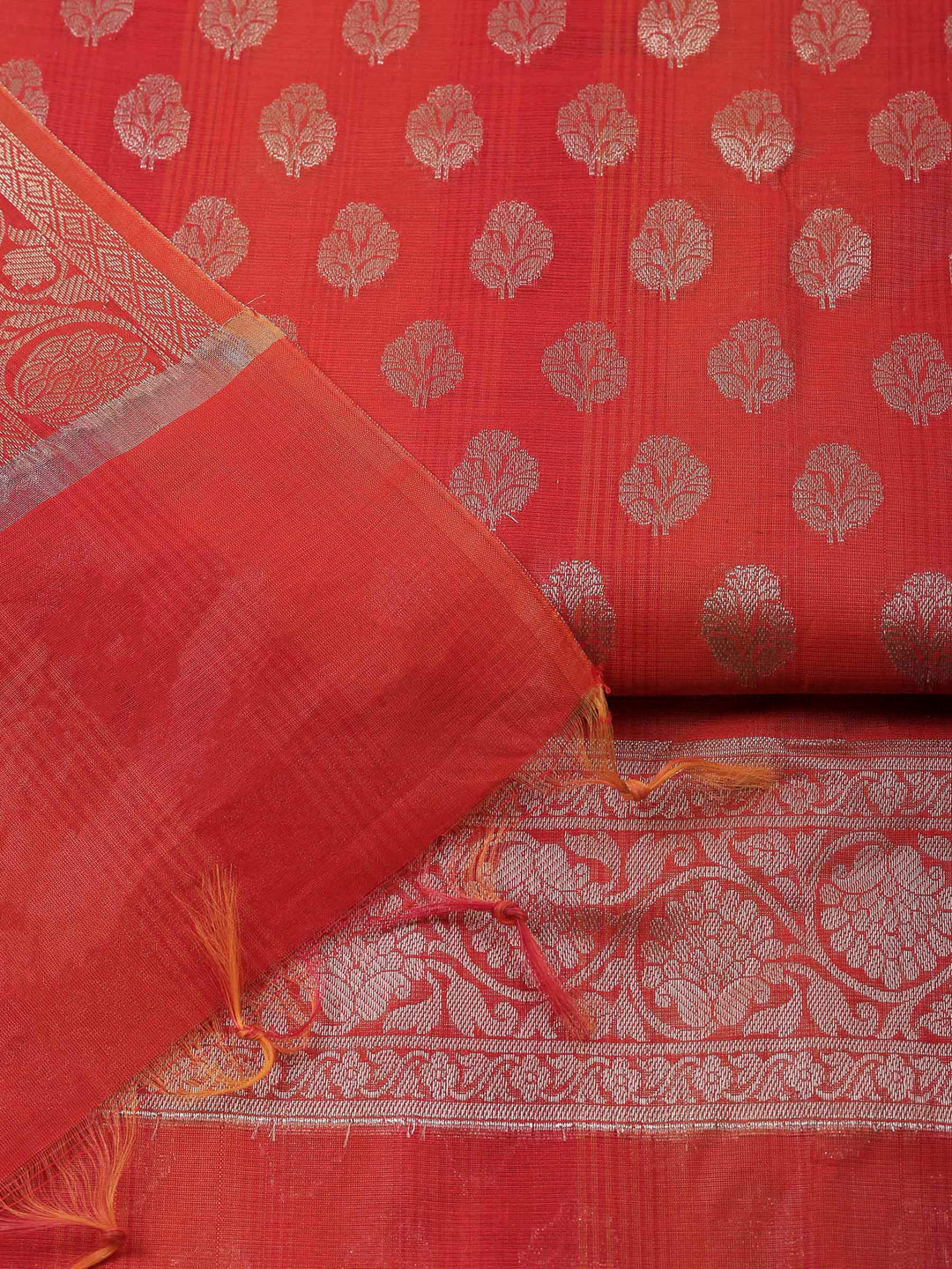 Rust Banarasi Chanderi Unstitched Dress Material