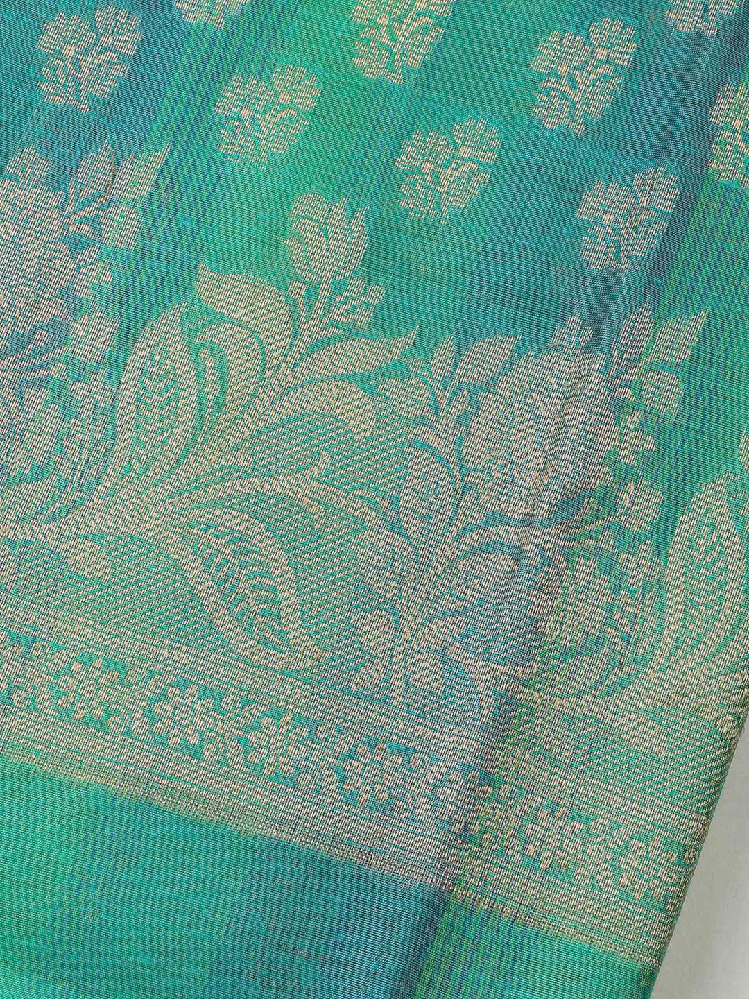Green Banarasi Chanderi Unstitched Dress Material