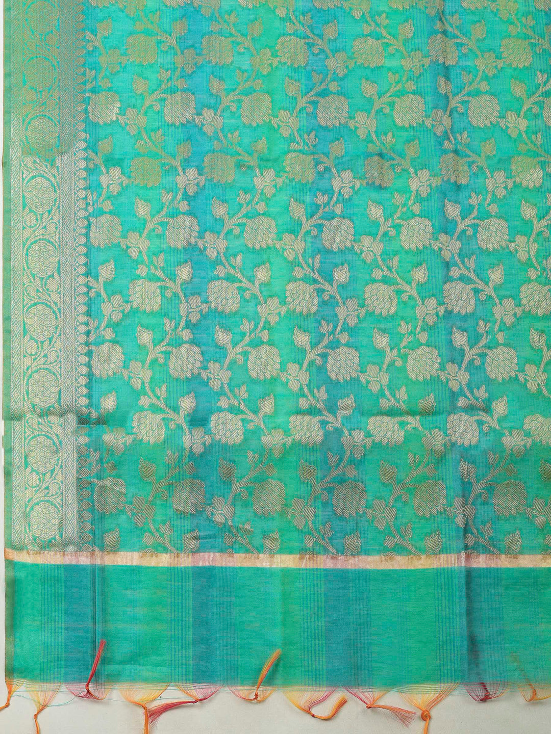 Green Banarasi Chanderi Unstitched Dress Material