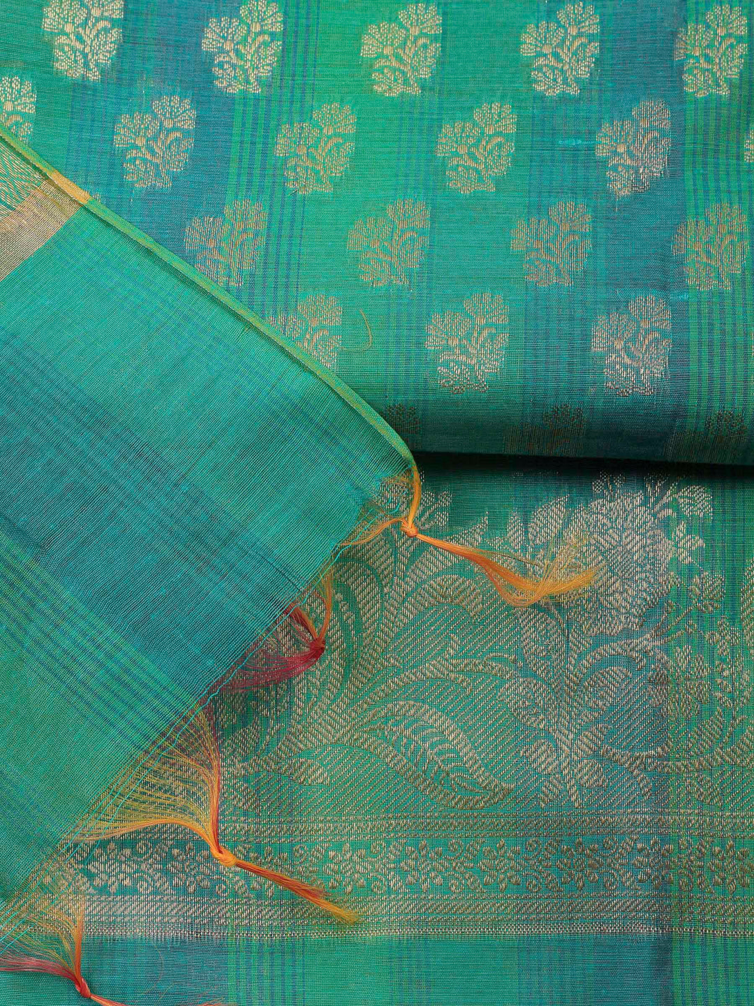 Green Banarasi Chanderi Unstitched Dress Material
