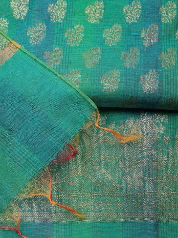 Green Banarasi Chanderi Unstitched Dress Material