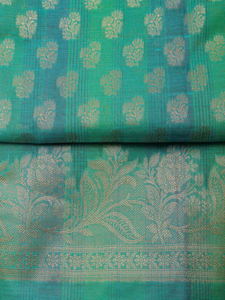 Green Banarasi Chanderi Unstitched Dress Material