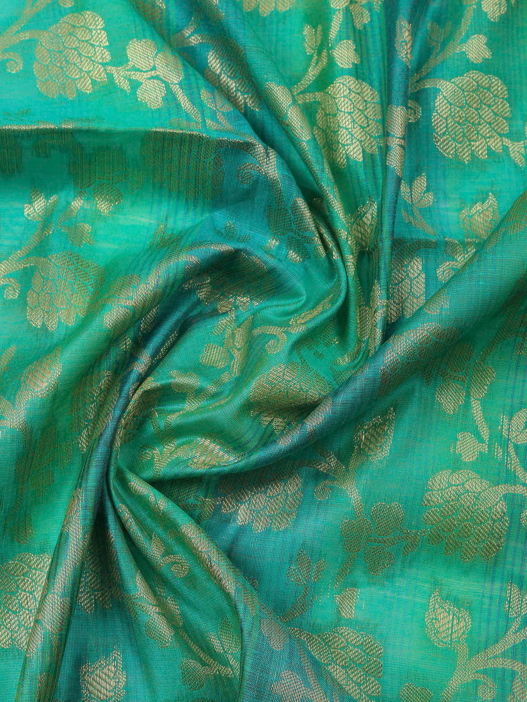 Green Banarasi Chanderi Unstitched Dress Material