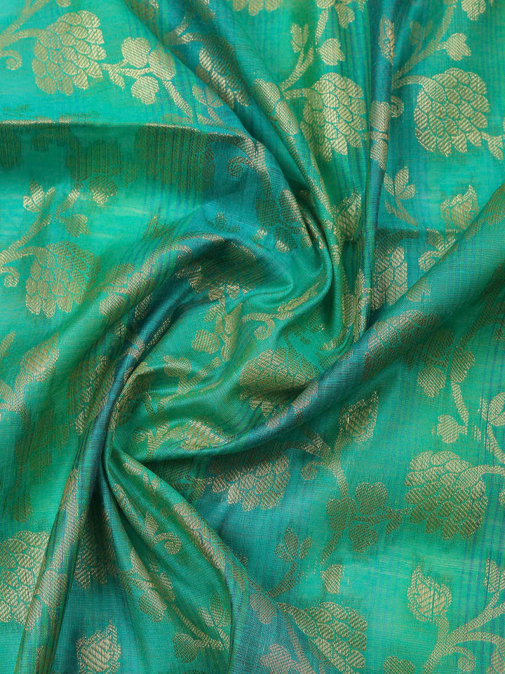 Green Banarasi Chanderi Unstitched Dress Material