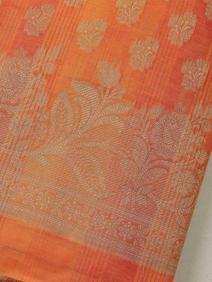 Orange Banarasi Chanderi Unstitched Dress Material