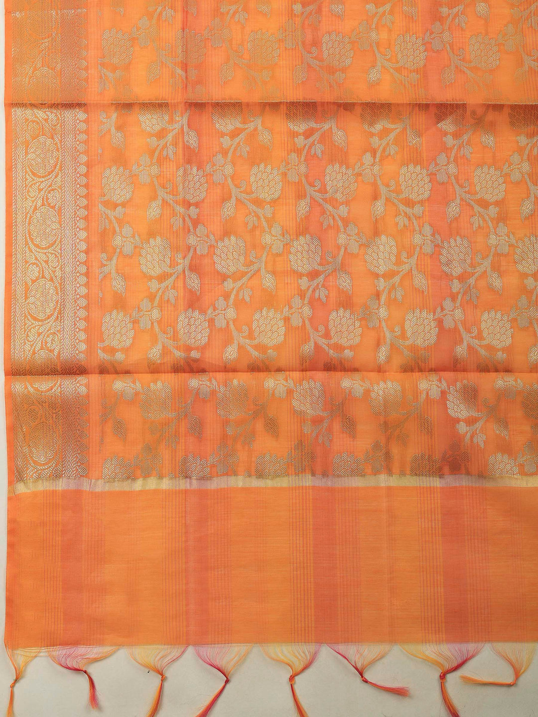 Orange Banarasi Chanderi Unstitched Dress Material