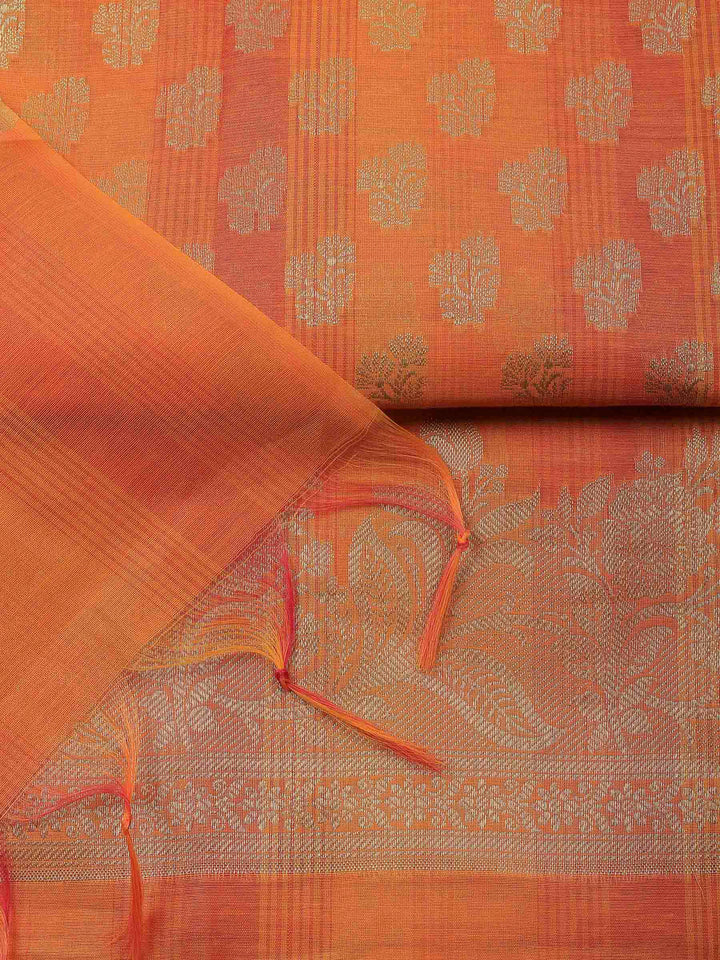 Orange Banarasi Chanderi Unstitched Dress Material