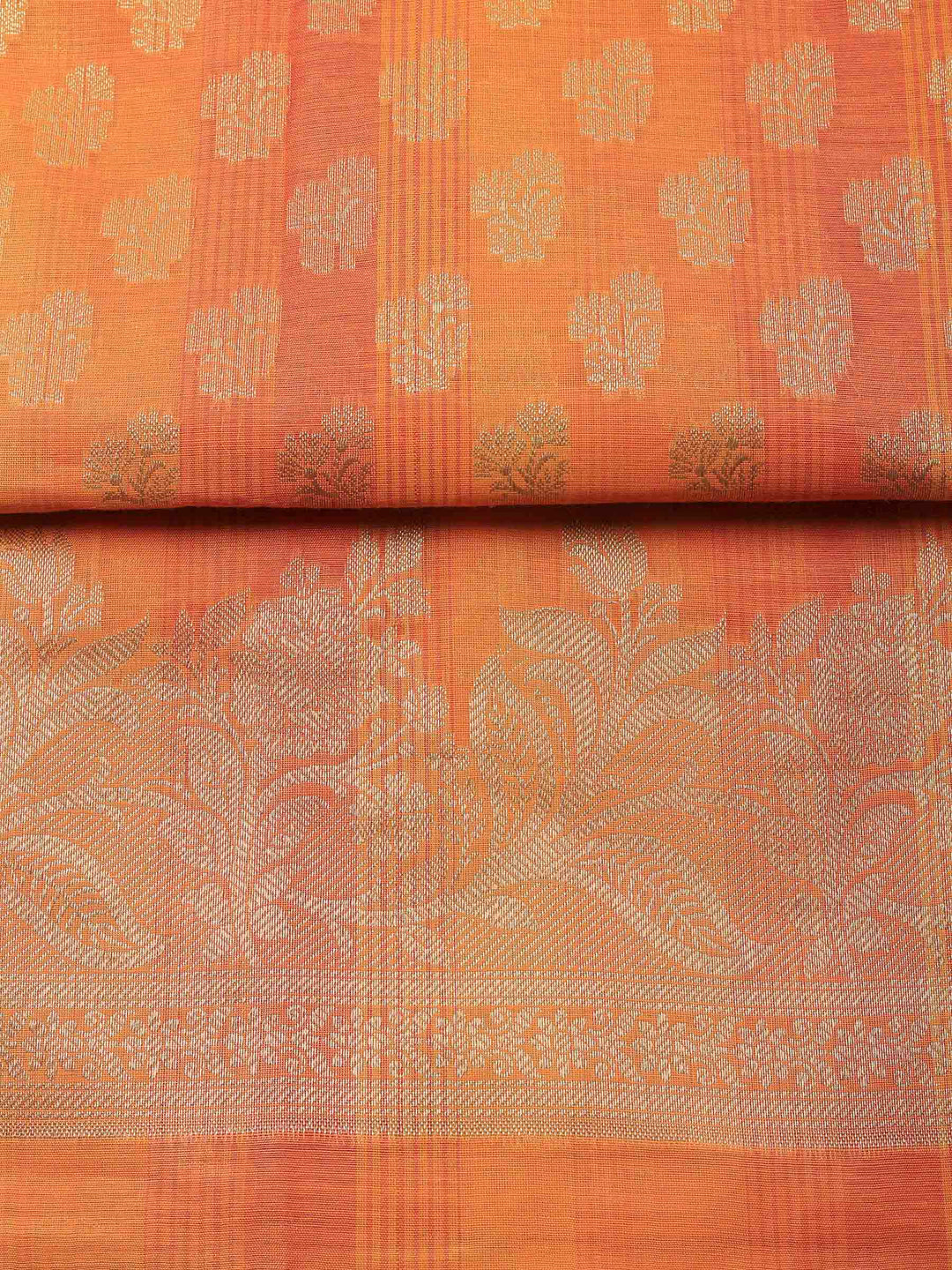 Orange Banarasi Chanderi Unstitched Dress Material