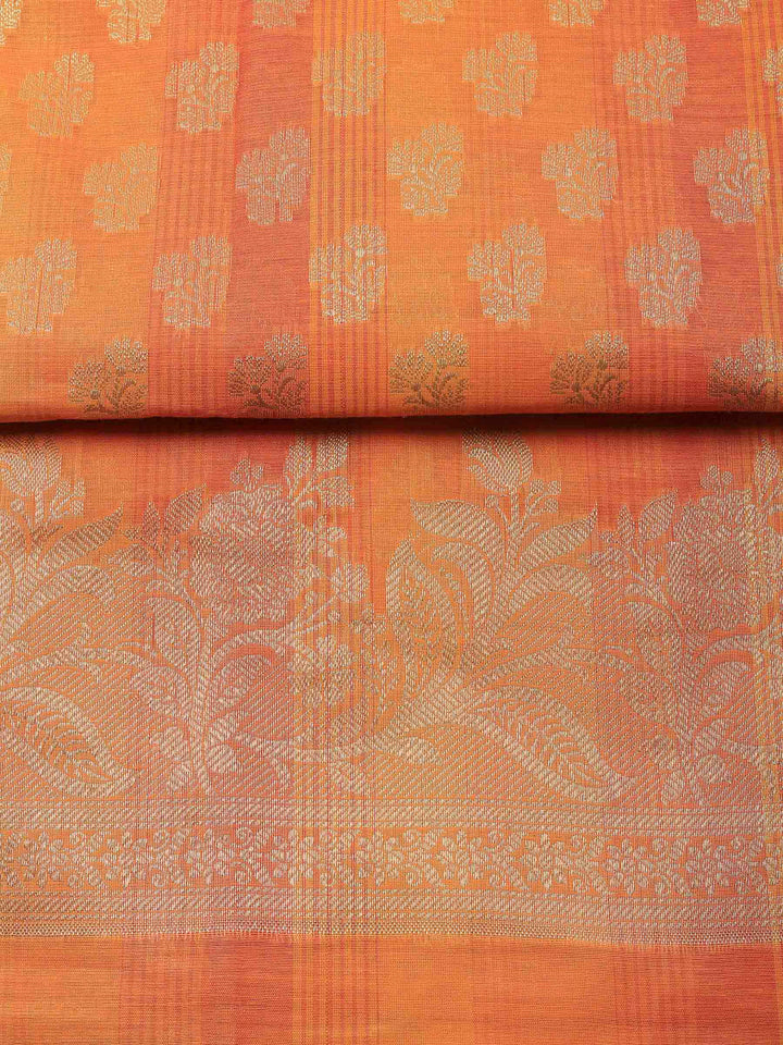 Orange Banarasi Chanderi Unstitched Dress Material