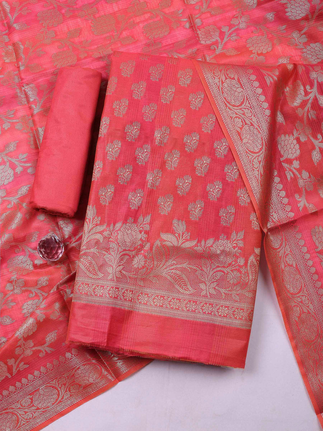 Rani Banarasi Chanderi Unstitched Dress Material