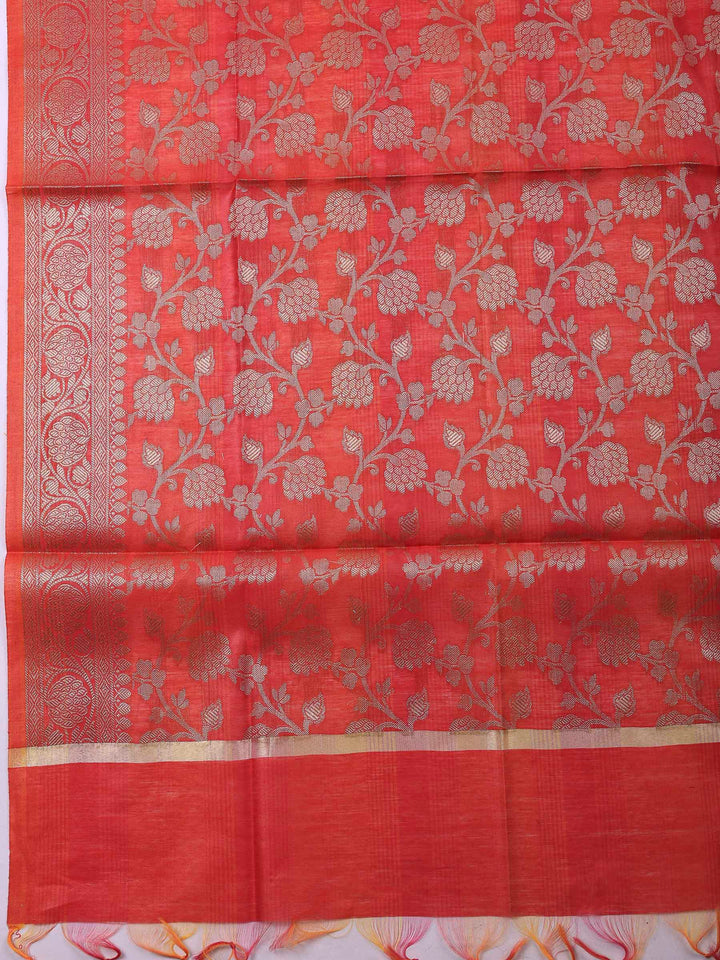 Rust Banarasi Chanderi Unstitched Dress Material