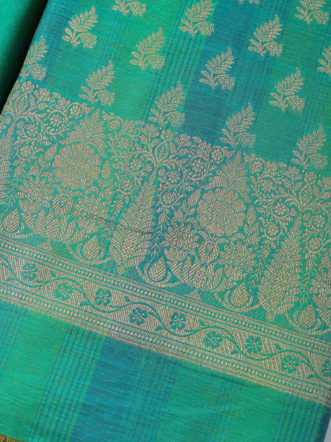 Green Woven Design Chanderi Unstitched Suit &amp; Pant With Banarsi Dupatta