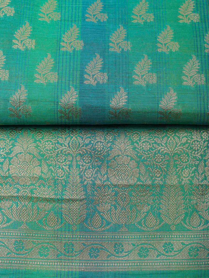 Green Woven Design Chanderi Unstitched Suit &amp; Pant With Banarsi Dupatta
