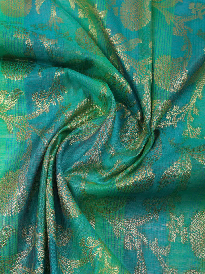 Green Woven Design Chanderi Unstitched Suit &amp; Pant With Banarsi Dupatta