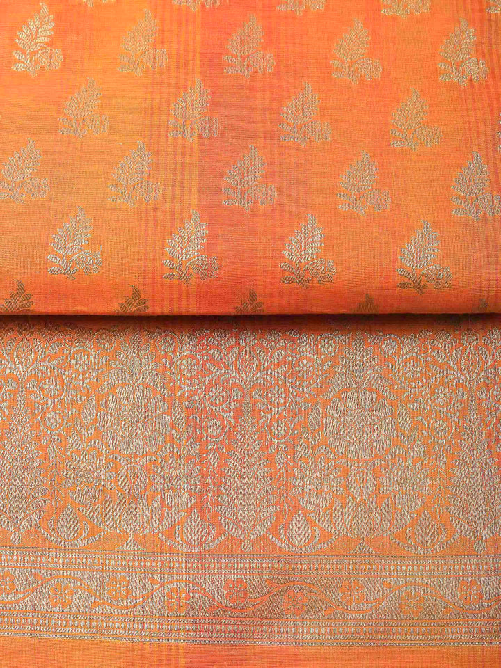 Orange Woven Design Chanderi Unstitched Suit &amp; Pant With Banarsi Dupatta