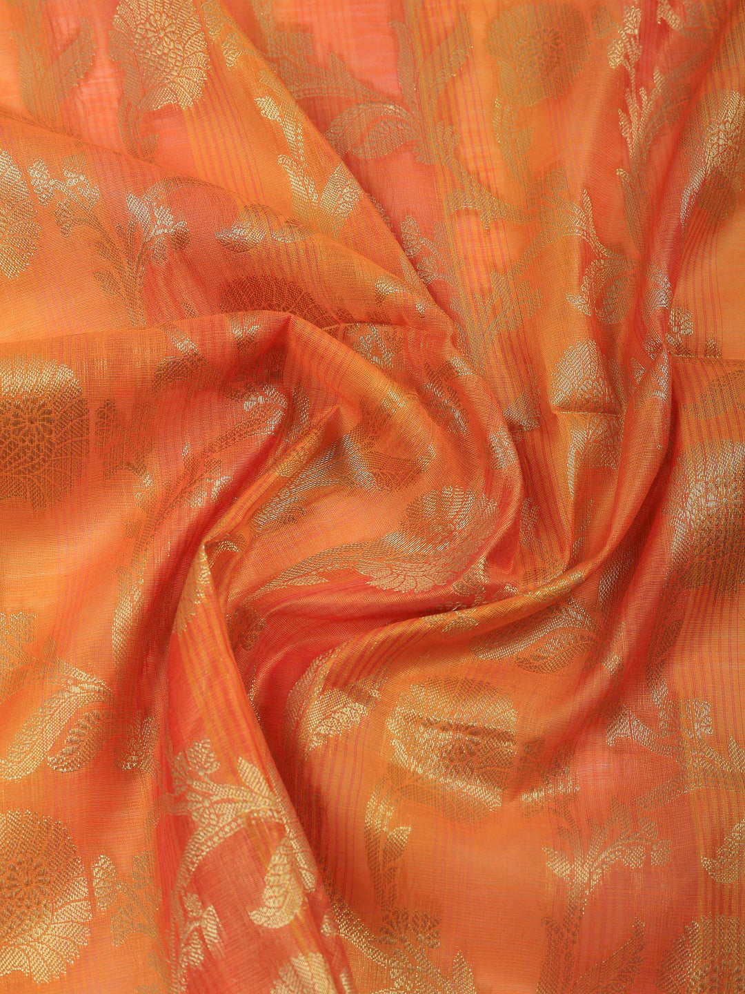 Orange Woven Design Chanderi Unstitched Suit &amp; Pant With Banarsi Dupatta