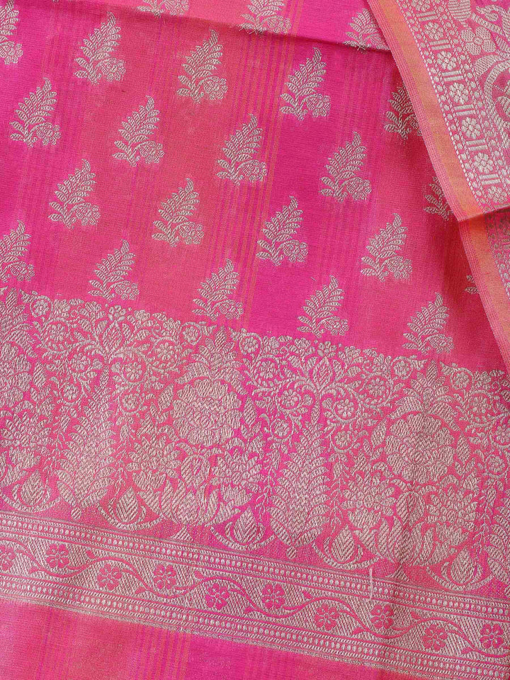 Rani Woven Design Chanderi Unstitched Suit &amp; Pant With Banarsi Dupatta