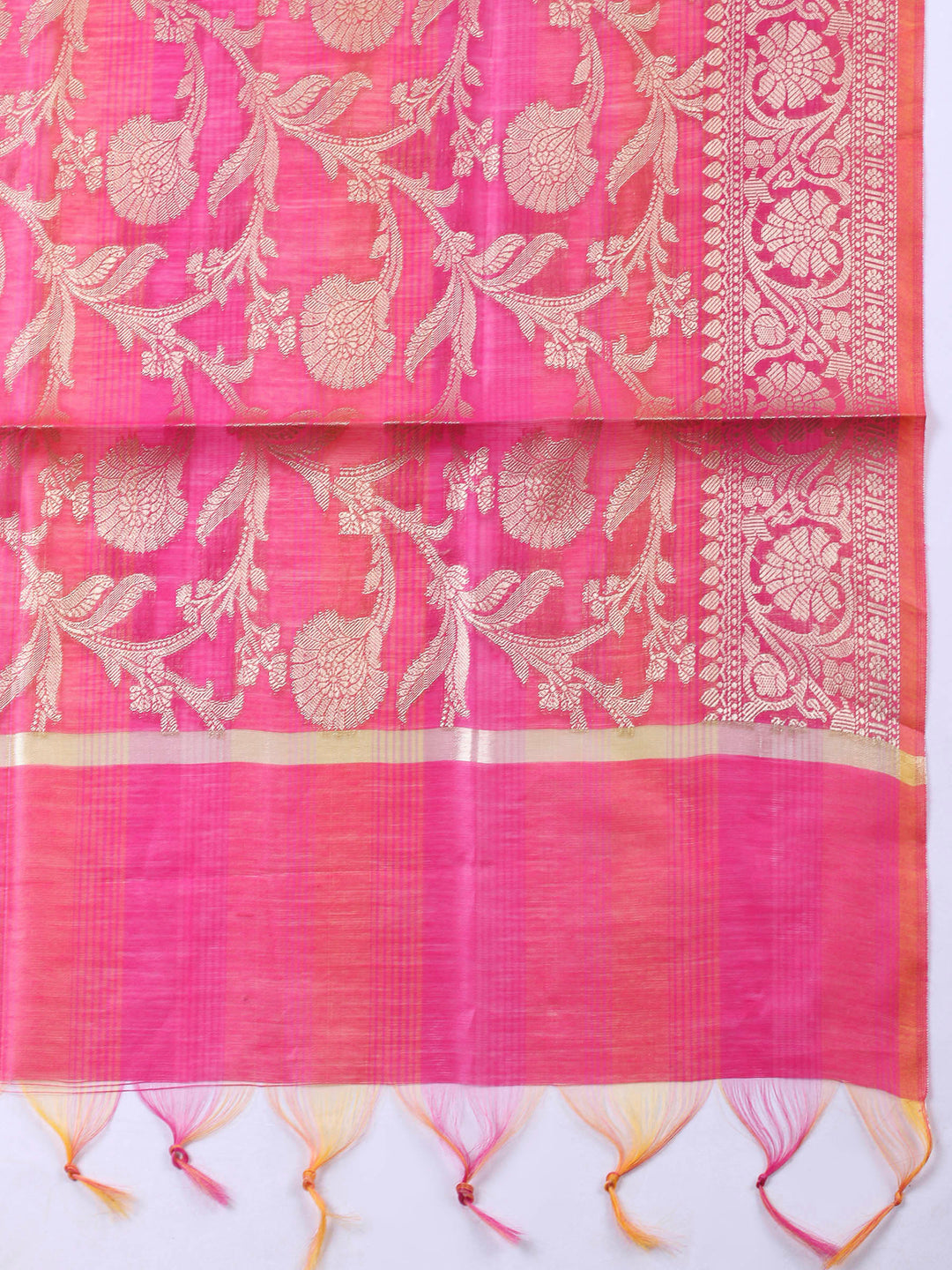 Rani Woven Design Chanderi Unstitched Suit &amp; Pant With Banarsi Dupatta