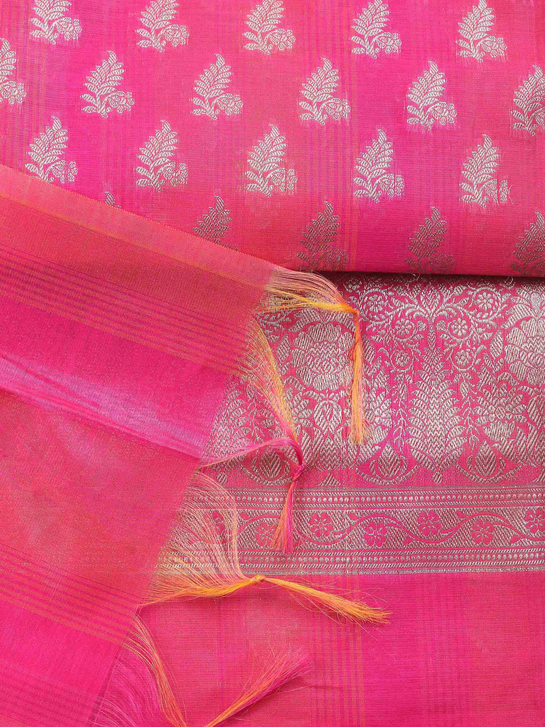 Rani Woven Design Chanderi Unstitched Suit &amp; Pant With Banarsi Dupatta