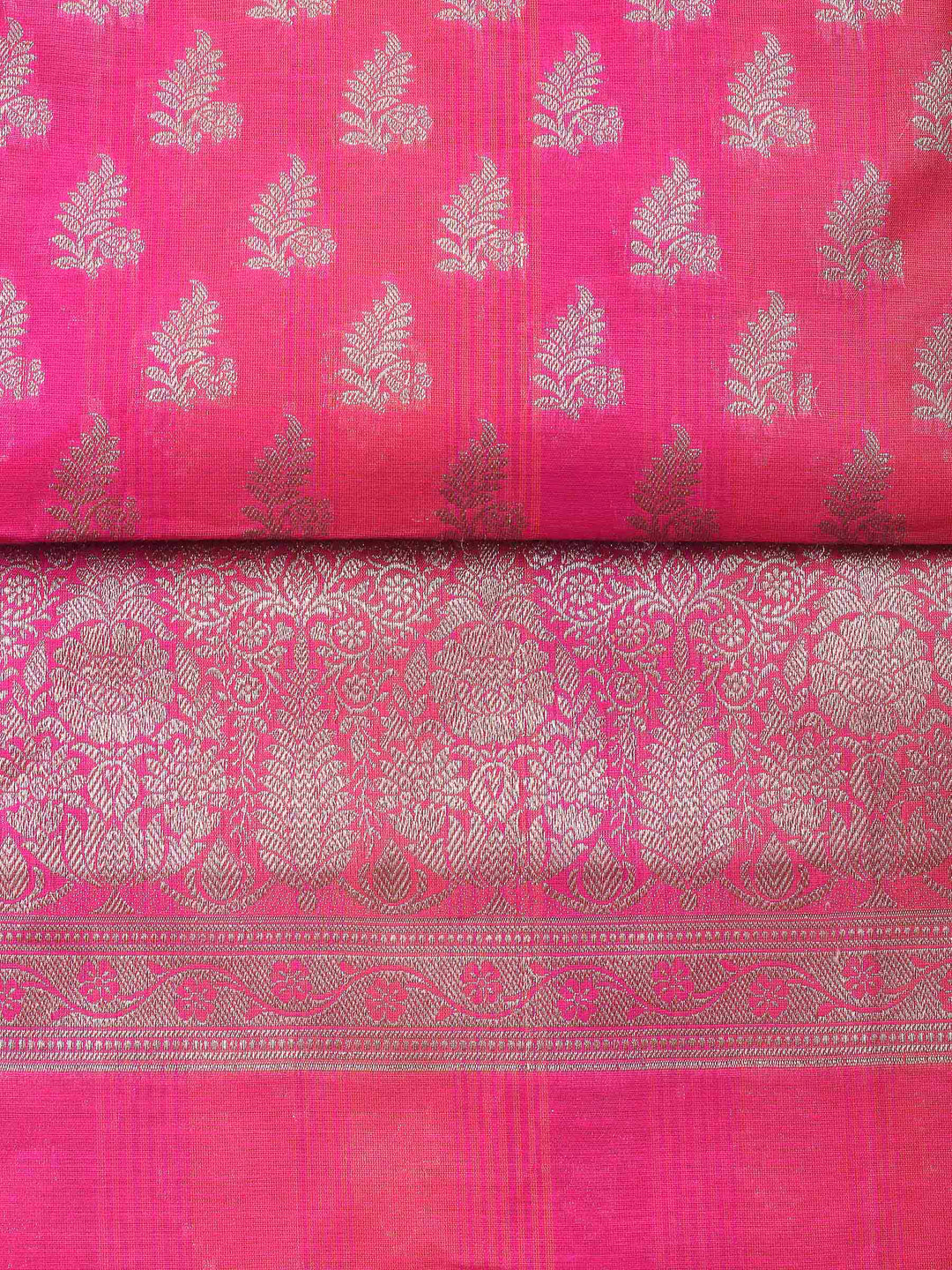 Rani Woven Design Chanderi Unstitched Suit &amp; Pant With Banarsi Dupatta