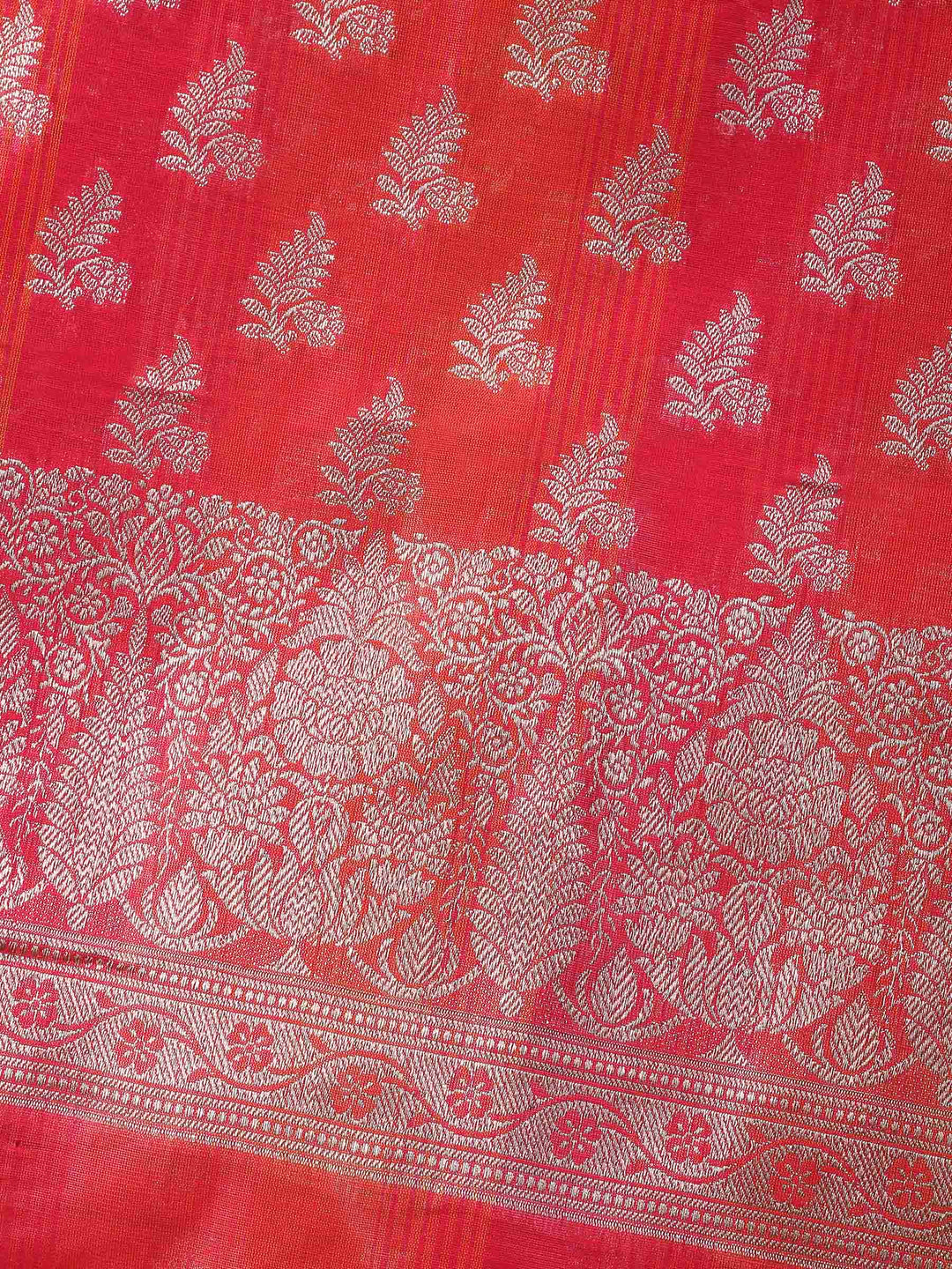 Rust Woven Design Chanderi Unstitched Suit &amp; Pant With Banarsi Dupatta