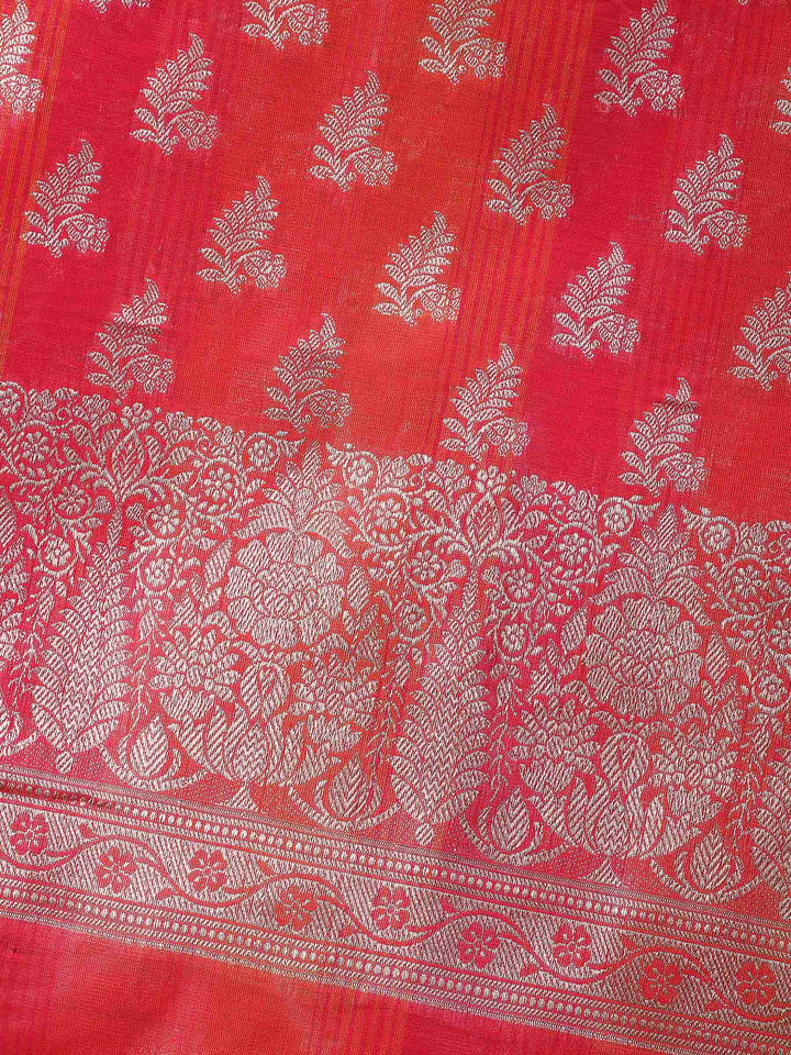 Rust Woven Design Chanderi Unstitched Suit &amp; Pant With Banarsi Dupatta