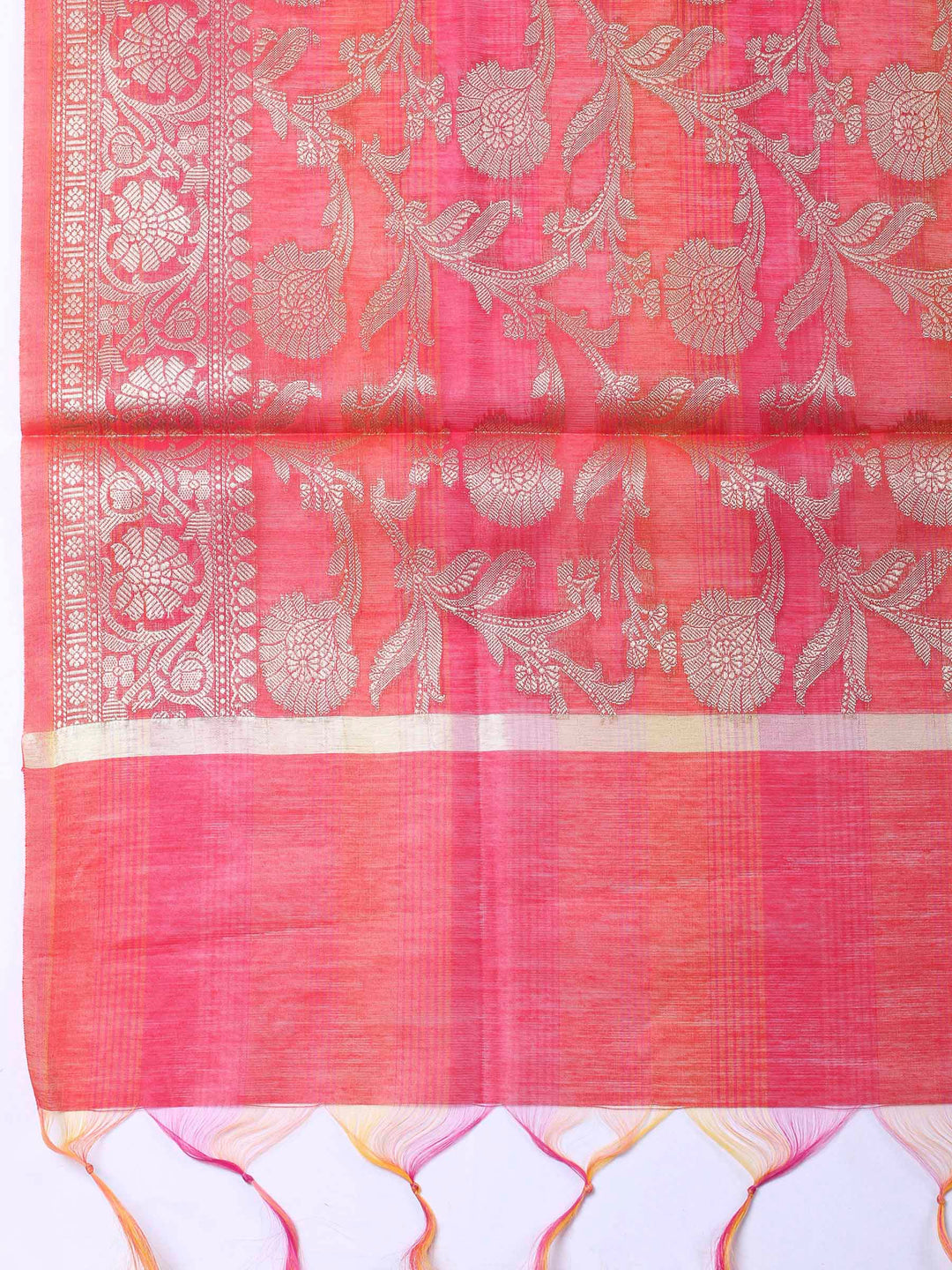 Rust Woven Design Chanderi Unstitched Suit &amp; Pant With Banarsi Dupatta