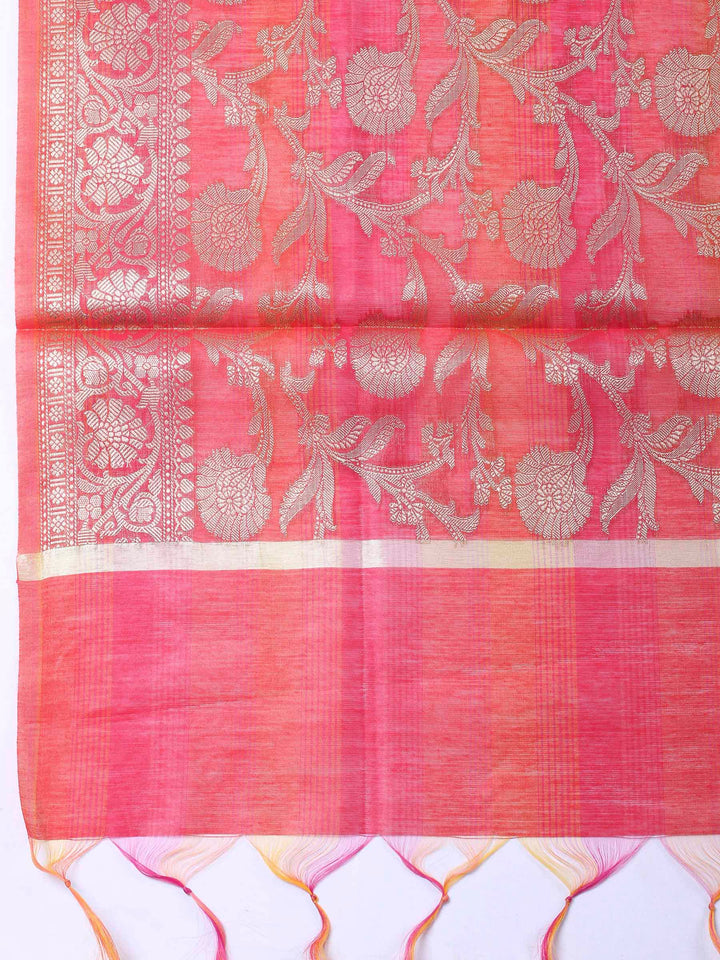 Rust Woven Design Chanderi Unstitched Suit &amp; Pant With Banarsi Dupatta