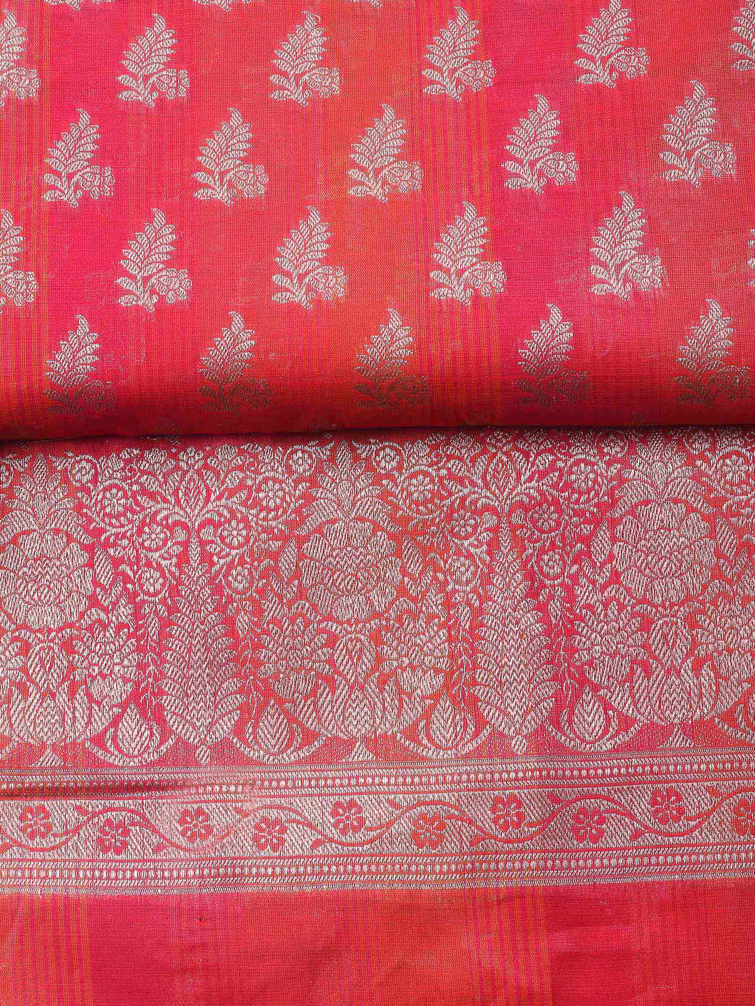 Rust Woven Design Chanderi Unstitched Suit &amp; Pant With Banarsi Dupatta