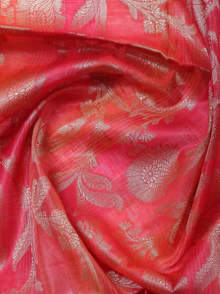 Rust Woven Design Chanderi Unstitched Suit &amp; Pant With Banarsi Dupatta