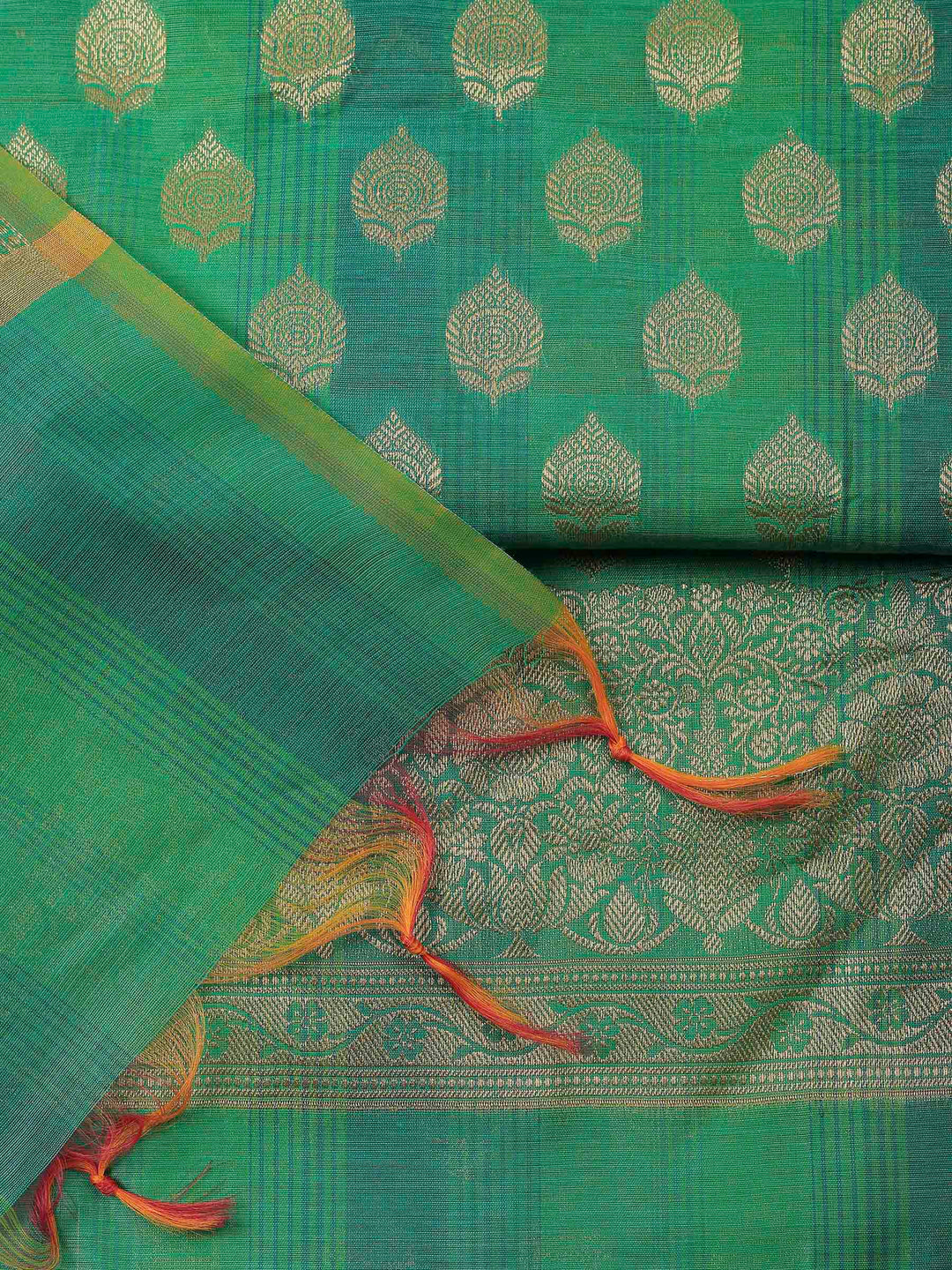 Green Banarasi Chanderi Unstitched Dress Material