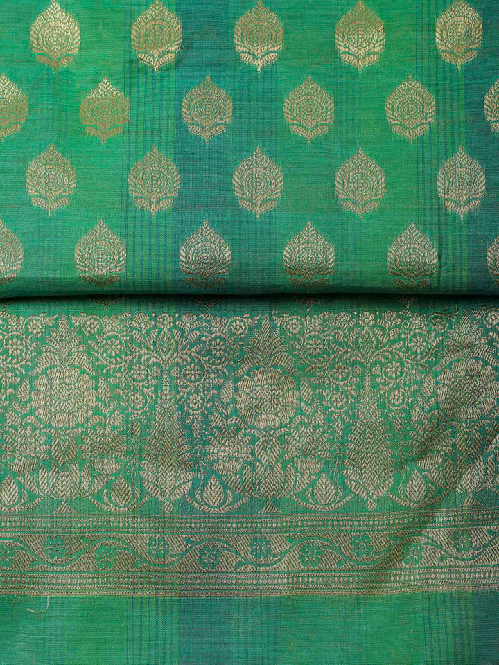 Green Banarasi Chanderi Unstitched Dress Material