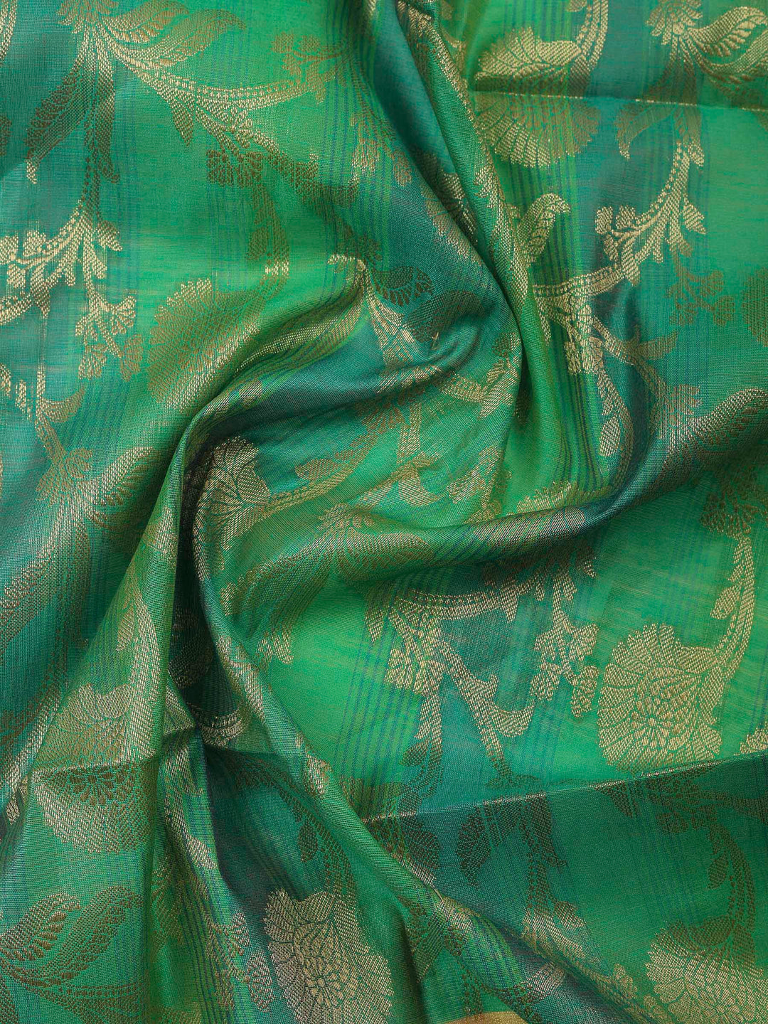 Green Banarasi Chanderi Unstitched Dress Material