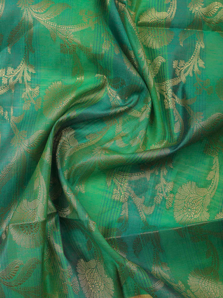 Green Banarasi Chanderi Unstitched Dress Material