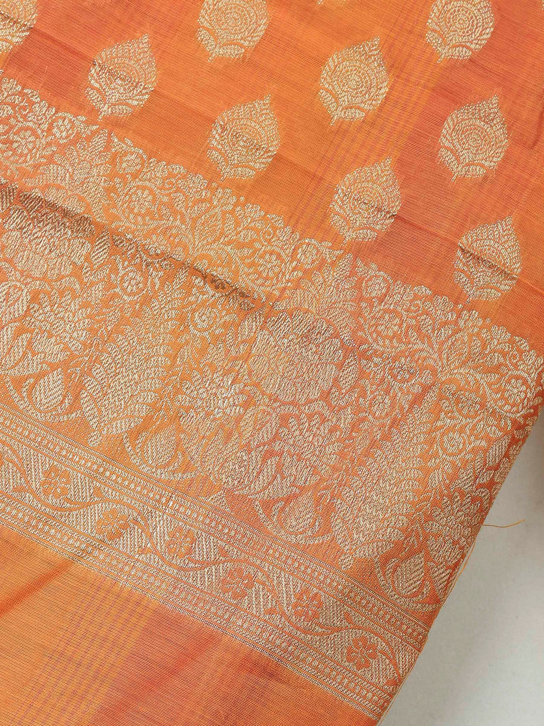 Orange Banarasi Chanderi Unstitched Dress Material