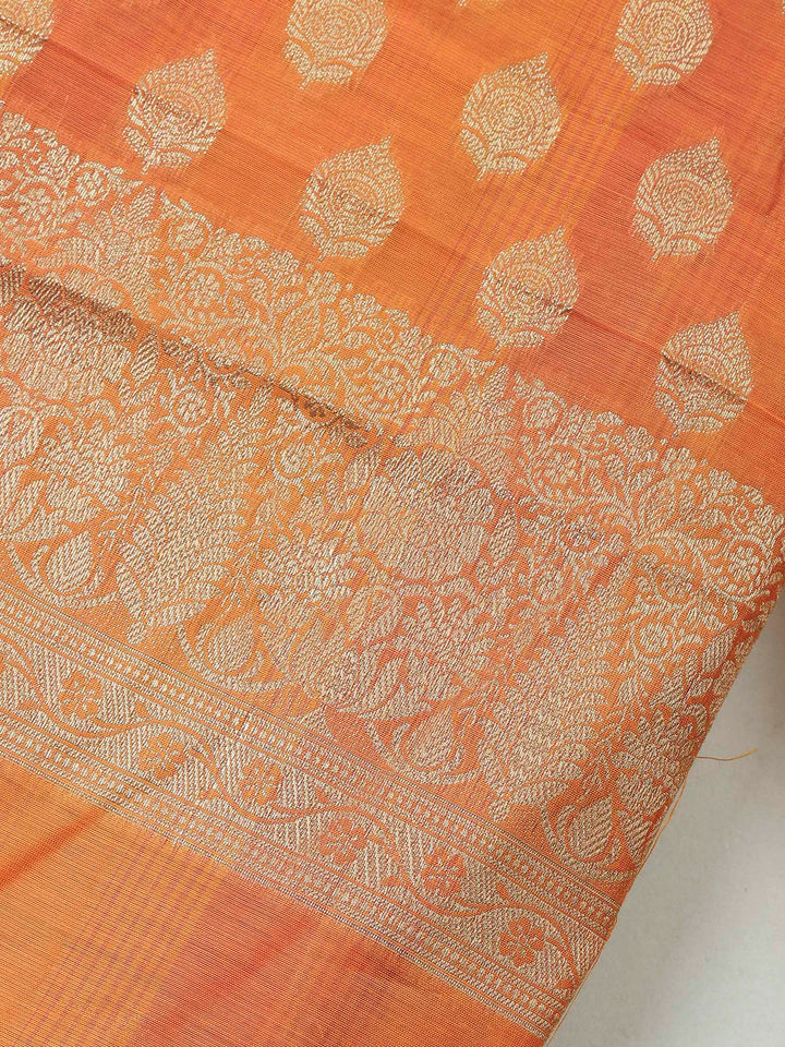 Orange Banarasi Chanderi Unstitched Dress Material