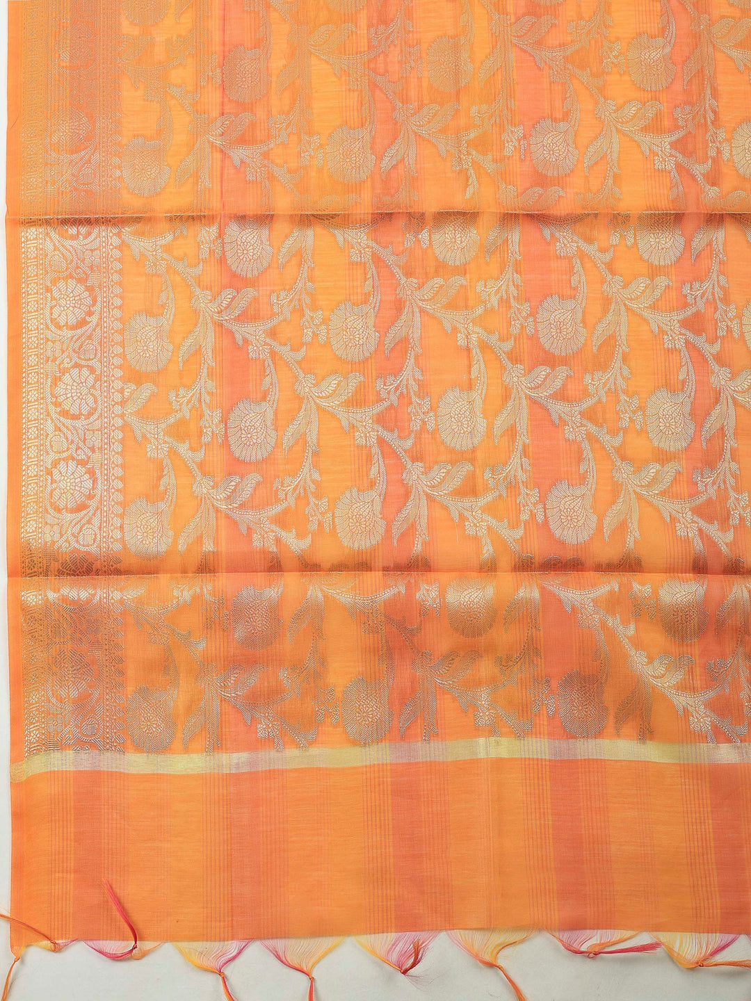 Orange Banarasi Chanderi Unstitched Dress Material