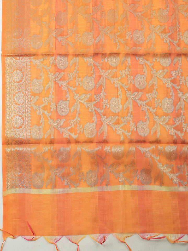 Orange Banarasi Chanderi Unstitched Dress Material