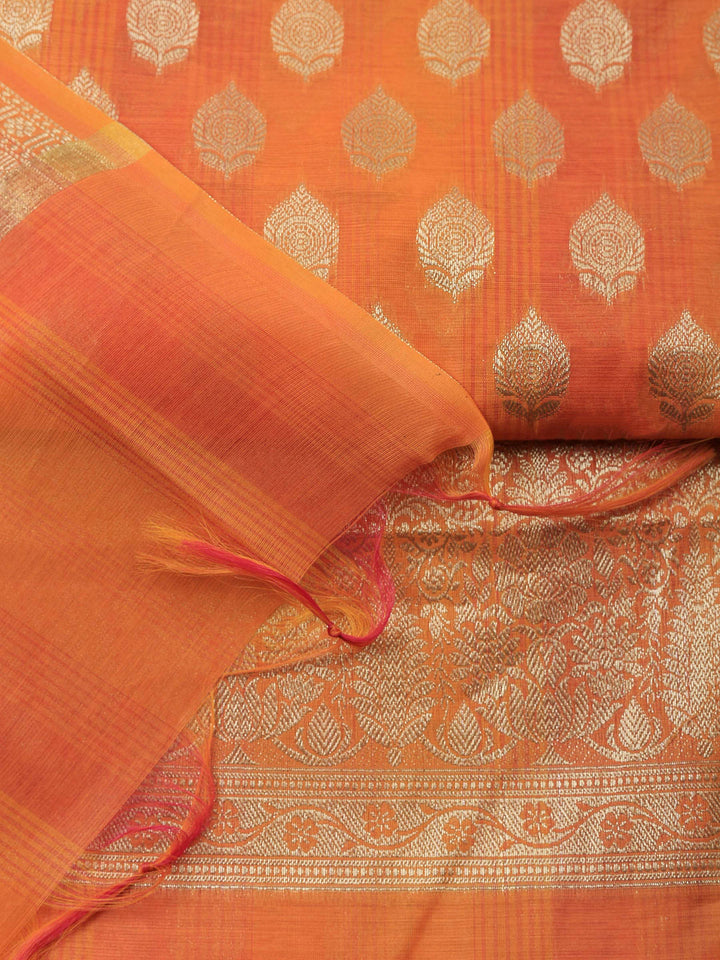 Orange Banarasi Chanderi Unstitched Dress Material
